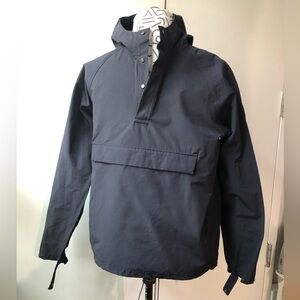 Men's Navy Pullover Jacket w Hood and Hidden Oversized pocketwith Zipper